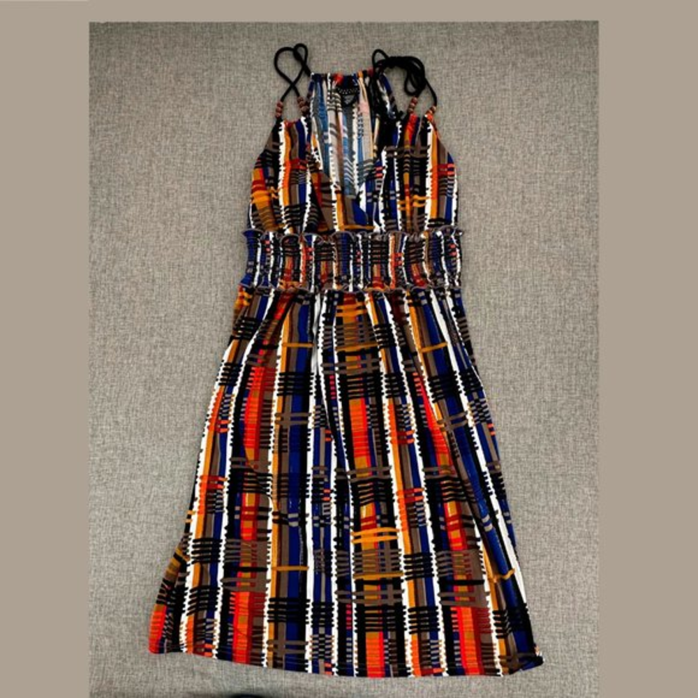 Apostrophe Stretch Dress Multicolor Small Stretch V-Neck Spaghetti Straps Padded